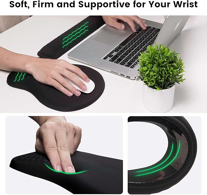 MEKASS Christmas Mouse Pad Ergonomic Mouse Pad and Keyboard Wrist Rest Set, Memory Foam Desk Wrist Support for Computer Keyboard, Non-Slip Wrist Rest for Typing Gaming Office (Green Christmas Tree)