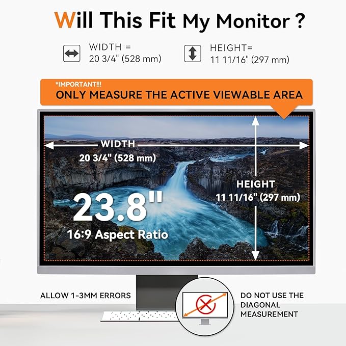 [2-Pack] 23.8 Inch Computer Blue Light Blocking Screen Protector for 16:9 Widescreen Monitor, Anti Glare Anti-UV Eye Protection Desktop PC LED Monitor Filter, Removable Anti-Scratch Screen Film 23.8in