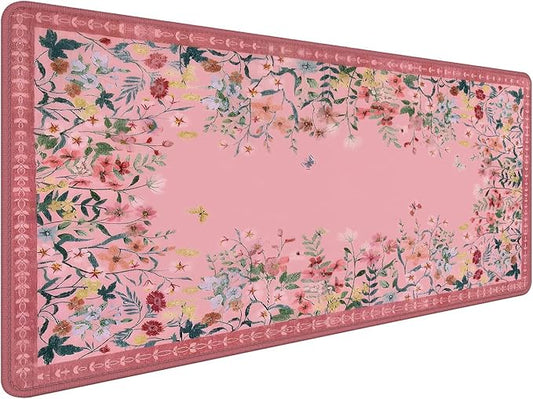 Vibrant Pink Flower Floral Large Mouse Pad 31.5x15.7inch, Aesthetic Wildflower Butterfly Botanical Big Extended Desk Mat Mousepad XL Gaming Keyboard Mat for Home Office Accessories
