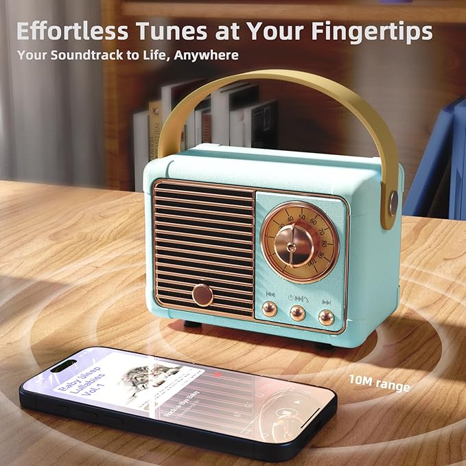 Retro Mini Speaker Vintage Decor Aesthetic Portable Wireless Speaker Built-in Mic Best Birthday Gifts Ideas Teenage,Boys,Men,Him Old Fashion Style for Home,Office,Bookshelf,Kitchen,Bedroom(Blue)