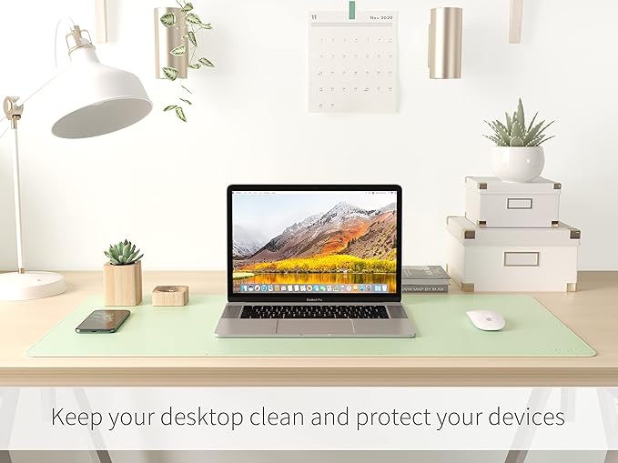 RENMTURE Dual-Sided Mouse Pad, Natural Cork & PU Leather Large Desk Pad for Office and Home Work, Desk Protector Non-Slip, Waterproof, Easy Clean (Light Green, 32"x16")