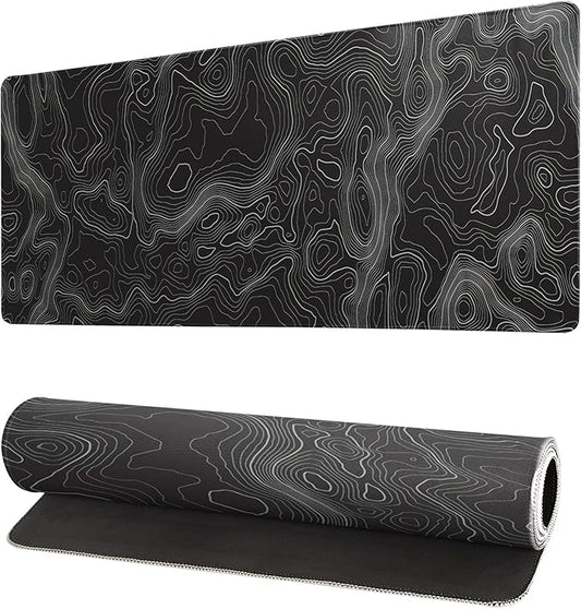 Topographic Contour Extended Big Mouse Pad Large,Gaming Mouse Pad Desk Pad,27.6x11.8 Inch Long Computer Keyboard Mouse Mat Mousepad with 3mm Non-Slip Base and Stitched Edge for Gaming and Office