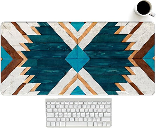 Western Mouse Pad Big Desk Accessories Blue Green Aztec Rug Desk Mat Retro Gaming Large Mousepad Vintage Computer Gifts for Cowboy Cowgirl Western Office Decor 23.6x11.8