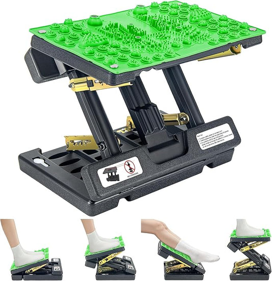 Footrest for Under Desk at Work, Height Adjustable Foot Rest with Reflexology Pad, Foldable Ergonomic Foot Stool for Muscle Tension Relief, Suitable for Office, Home & All-Season Use(Green)