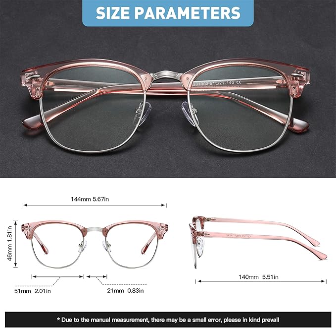 Blue Light Blocking Glasses Vintage Half Frame UV Clear Lens Anti Eyestrain Computer Gaming Glasses for Women