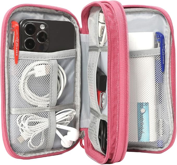 Small Cable Organizer Bag, Charger Organizer Case Pouch Travel Bag, Waterproof Electronics Accessories Case for USB, Cable, Cord, Charger, Phone, Power Bank, Earphone (Rose Red, Medium)