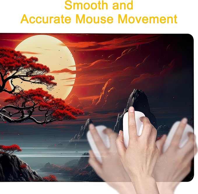Desk Pad Darkness Red Moon Desk Mat for Keyboard and Mouse, Large Mousepad with Stitched Edges for Work Game Office, 31.5 x 11.8 in