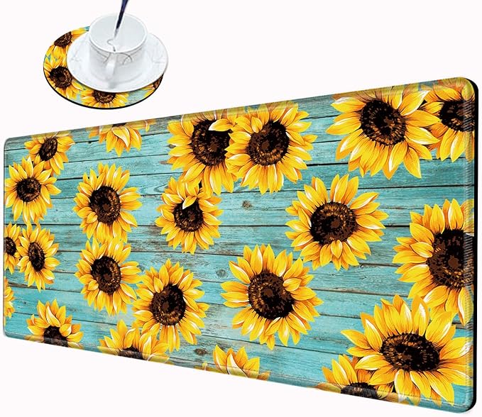 Gaming Mouse Pad Large Mousepad Sunflower Desk Mat XXL Big Desk Pad Rubber Base Computer Pad with Stitched Edges Mouse Mat for Work Game Home Office