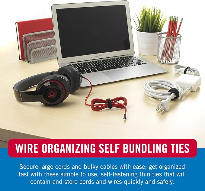 VELCRO Brand Cable Ties, 100Pk - 8 x 1/2" Red and Black, Reusable Alternative to Zip Ties, ONE-WRAP Thin Pre-Cut Cord Organization Straps, Wire Management for Office or Home, VEL-30200-AMS, Black/Red - Image 4