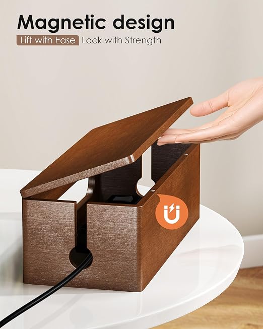YECAYE Wooden Cable Management Box, Power Strip Cord Organizer Box, Cord Hider for Office, Living Room, Bedroom,Magnetic Lid Design, Cable Organizer for Desk, Wire Management - Image 3
