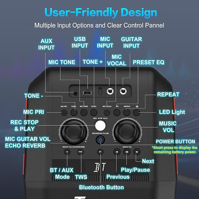 Bluetooth Speaker, 300W Peak Power Wireless Boombox Speakers with Deep Bass, Portable Loud Stereo Sound Large Subwoofer with Led Light Show for Party Outdoor Camping