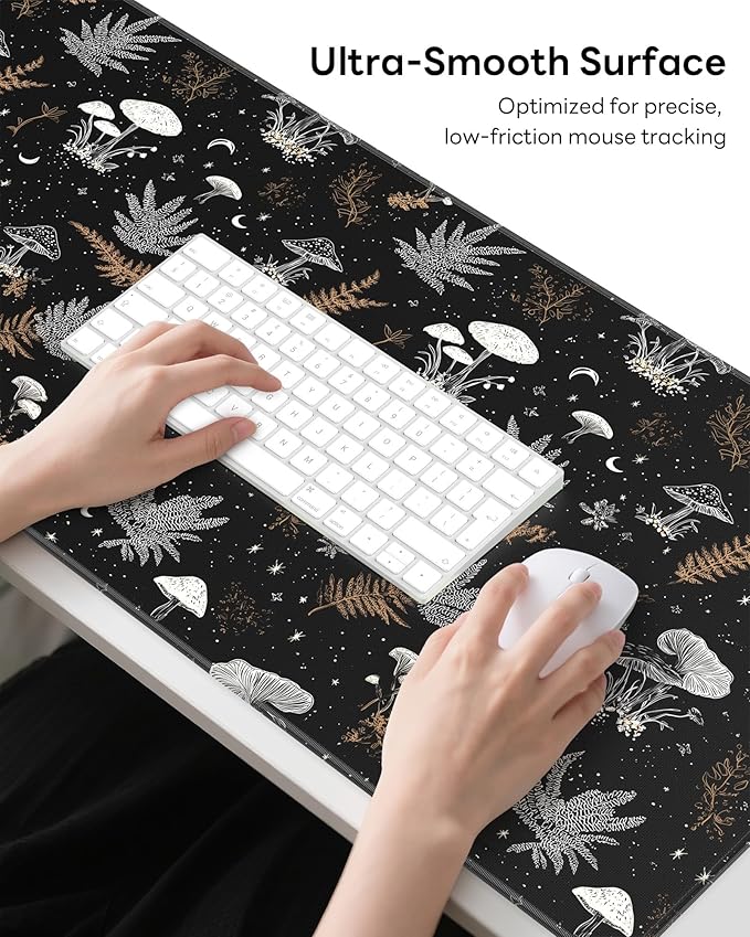 XL Gaming Mouse Pad, 31.5x15.7'' Large Desk Mat with Anti-Slip Rubber Base & Stitched Edges for Gaming, Office, Home - Black Art