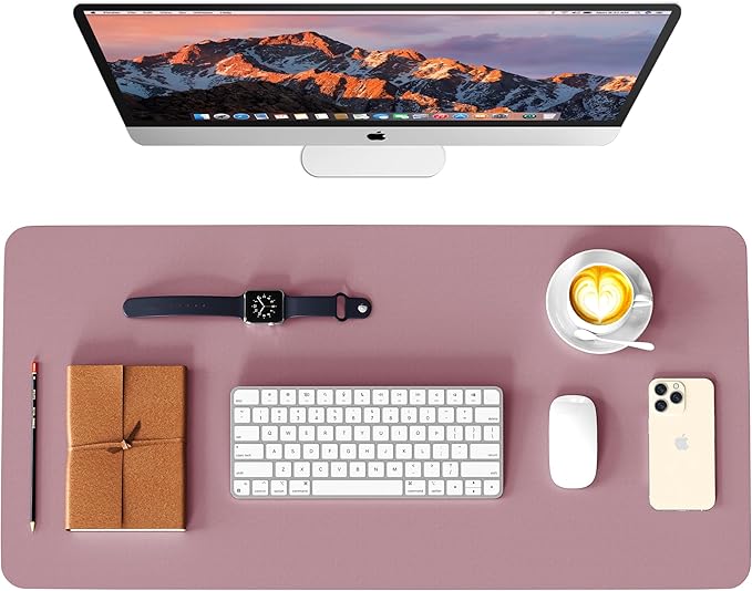 WAYBER Leather Desk Pad Protector, Waterproof Mouse Pad, PU Desk Mat, Office Desk Cover, Desk Writing Mat for Office/Home/Work/Cubicle (Purple/Pink) 23.6x13.7in