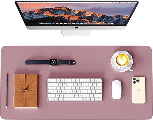 WAYBER Leather Desk Pad Protector, Waterproof Mouse Pad, PU Desk Mat, Office Desk Cover, Desk Writing Mat for Office/Home/Work/Cubicle (Purple/Pink) 31.5x15.7in