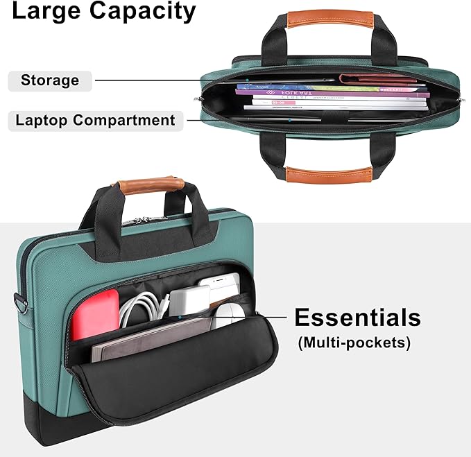 DOMISO 17-17.3 Inch Laptop Bag Large Capacity Shoulder Bag for Dell XPS/HP Pavilion 17/Lenovo Chromebook 317, Green