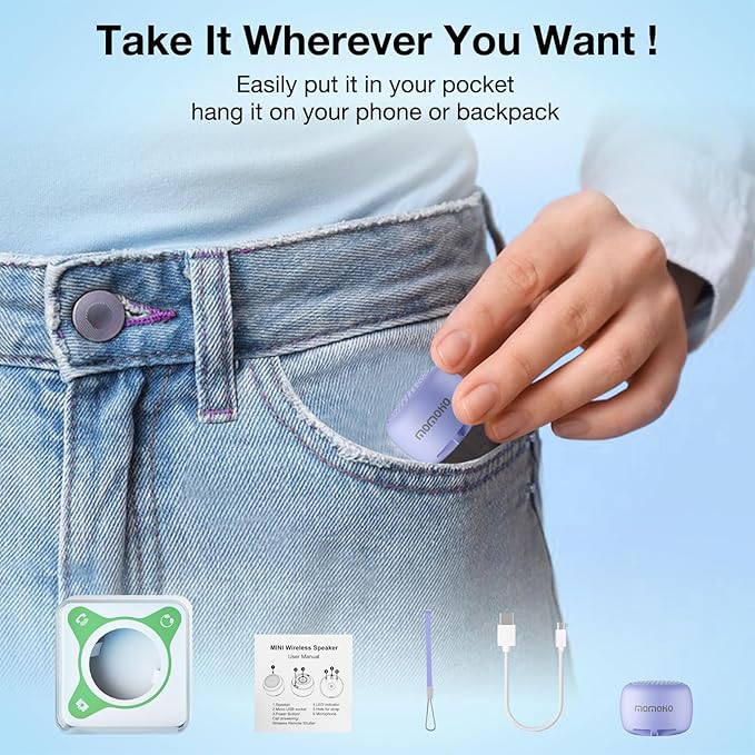 Mini Bluetooth Speaker, Tiny Portable Speaker with TWS, Small Wireless with Built in Mic, for Gift Travel Outdoor Laptop (Purple)