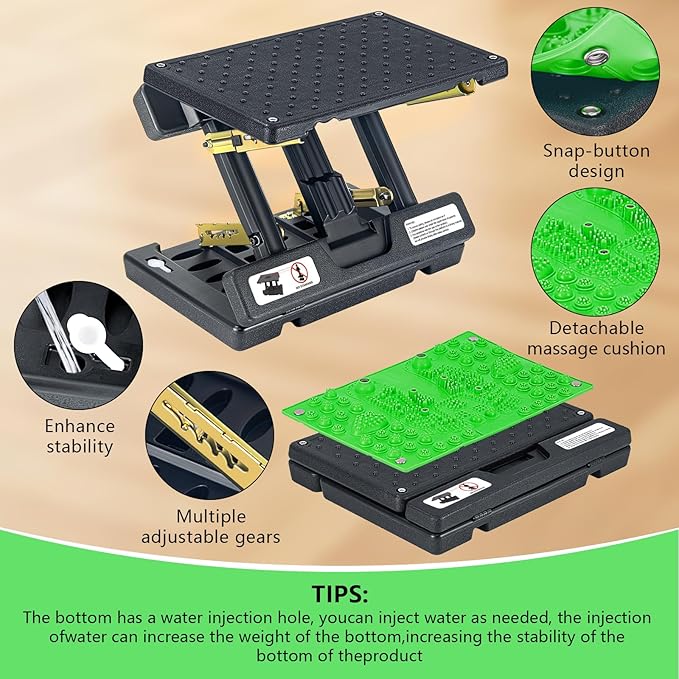 Footrest for Under Desk at Work, Height Adjustable Foot Rest with Reflexology Pad, Foldable Ergonomic Foot Stool for Muscle Tension Relief, Suitable for Office, Home & All-Season Use(Green)