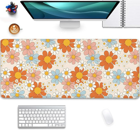Vintage Floral Mouse Pad Daisy Desk Pad,Retro Flower Mouse Mat,Floral Desk Mat Mouse Mat for Desk,Keyboard and Mouse Pads,Gaming Mouse Pad Mousepad for Computer Office Home Work