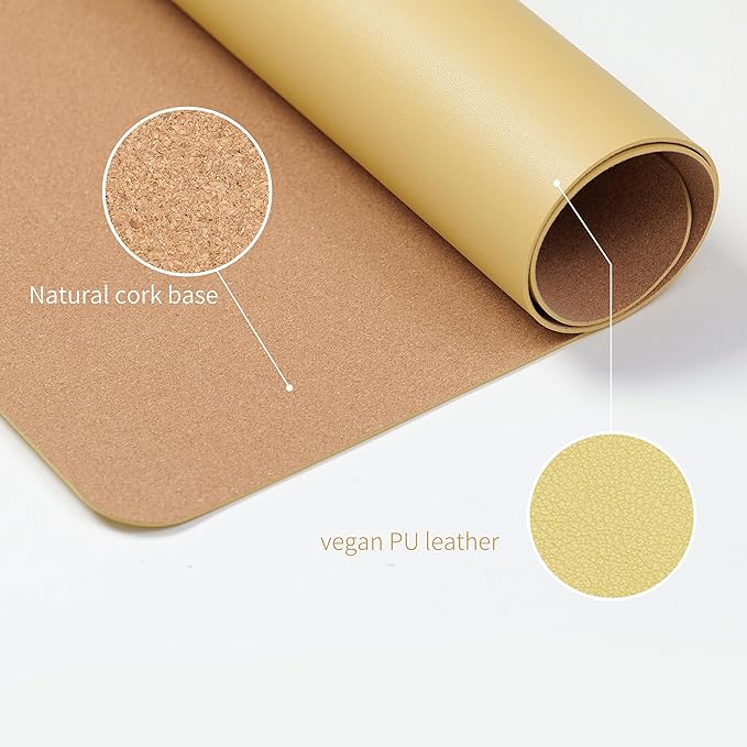 RENMTURE Dual-Sided Large Desk Pad, Faux Leather Natural Cork Mouse pad, Desk Accessories Protector, for Office and Home Work (Light Yellow, 36"x17")