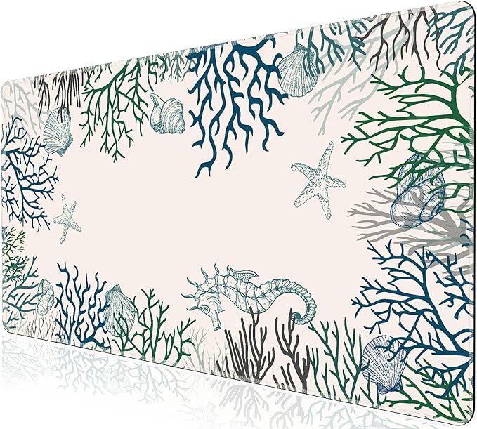 L-SPOUTTO Coral Desk Mat for Keyboard and Mouse,XXL Large Mouse Pad Non-Slip Keyboard Pad Waterproof Desktop Mat for Laptop Computer Work Game Home Office-Ocean Coral