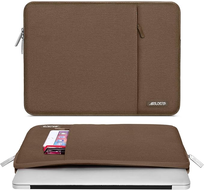 MOSISO Laptop Case 14 inch, 14 inch Laptop Sleeve Compatible with HP Lenovo Dell ASUS Acer, HP Stream, Dell Latitude, Lenovo IdeaPad, Polyester Vertical Computer Sleeve Bag with Pocket, Brown