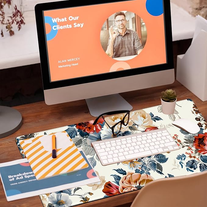 Large Gaming Mouse Pad for Desk,Vintage Botanical Flower Bunch Desk Mat,Beautiful Flowers Desk Pad,31.5"x15.7" Extended Big Computer Keyboard Mouse Pad with Non-Slip Base and Stitched Edge