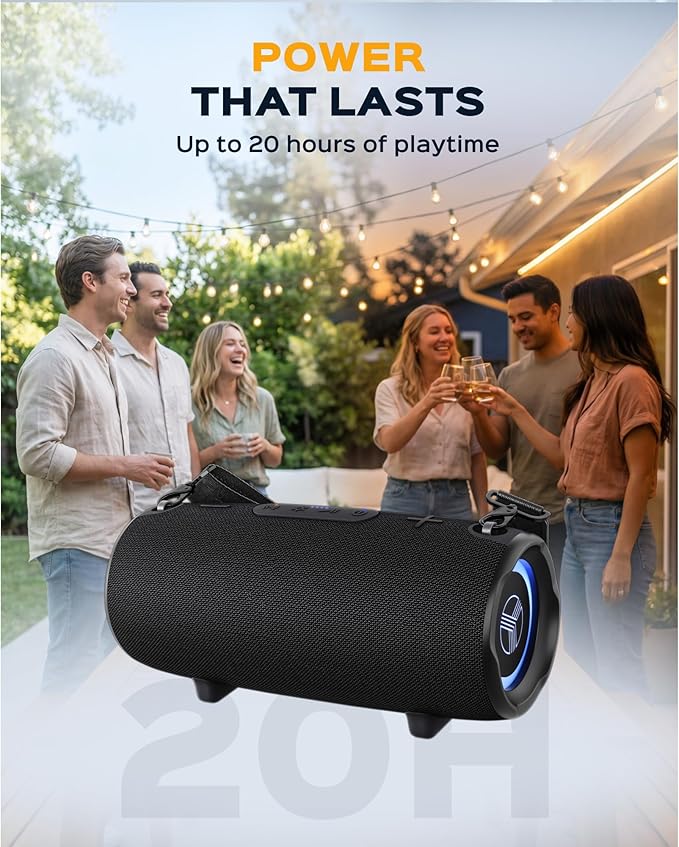 TREBLAB Loud Portable Wireless Bluetooth Speaker, 60W Deep Bass, IPX7 Waterproof Outdoor Speaker, 20H Rechargeable Battery, Built-in Powerbank, TWS Stereo Pairing, Mic, USB-C, Carrying Strap - HD-Max