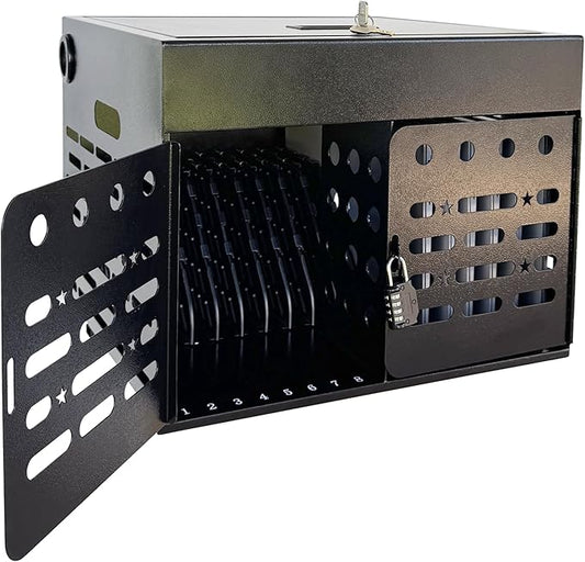 16-Device Charging Cabinet with Combination Lock – Secure Metal Laptop & Tablet Charging Station, Charging Cart with Cable Management and Charger Organization for Classroom or Office