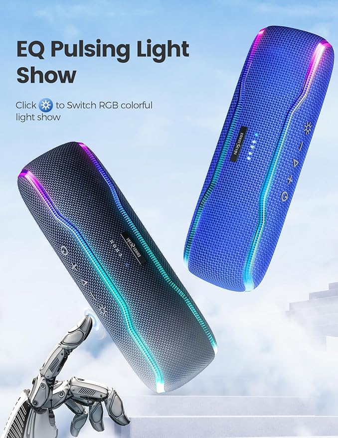 ERKEI SEHN Bluetooth Speaker, IPX7 Waterproof Wireless Speakers, Flashing Light, 25W Super Bass, 24H Playtime, Birthday Valentines Gifts for Him/Men, TWS Pairing, Beach Vacation Essentials, Blue