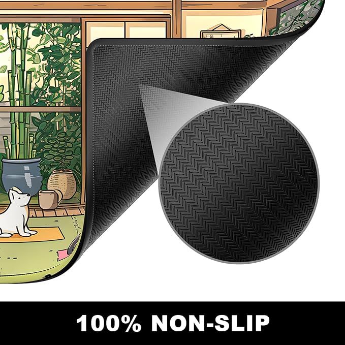 BOSOBO Large Mouse Pad, Extended XXL Desk Pad for Office & Home, Keyboard Mat, Full Cover Desktop Mat, Lofi Cats Yoga - 35.5 x 15.7 Inches