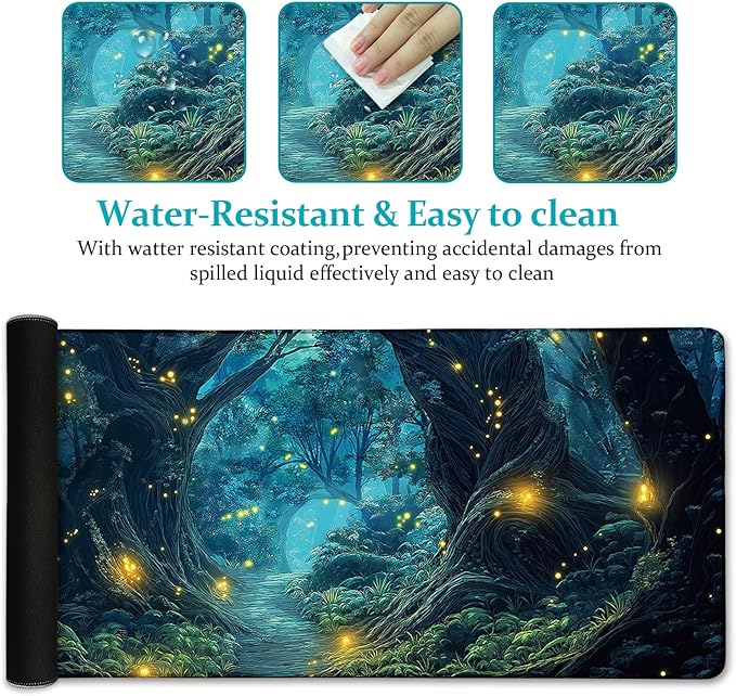 Firefly Forest Mouse Pad Large Desk Mat, Extra Large Gaming Computer Mousepad with Stitched Edges Non-Slip, Keyboard Mouse Pad for Desktop Cute Aesthetics Home Office Desk Accessories 31.5in