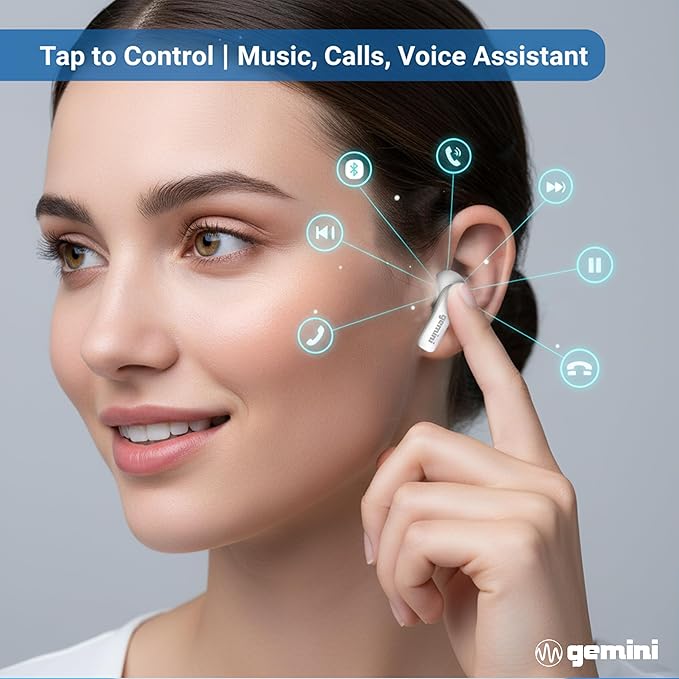 Gemini True Wireless Earbuds Bluetooth 5.4 – 13mm Drivers, USB-C, Touch Control, Stemmed Design, Built-in Mic for Calls, Fast Pairing for iPhone Android (GEBX-100)
