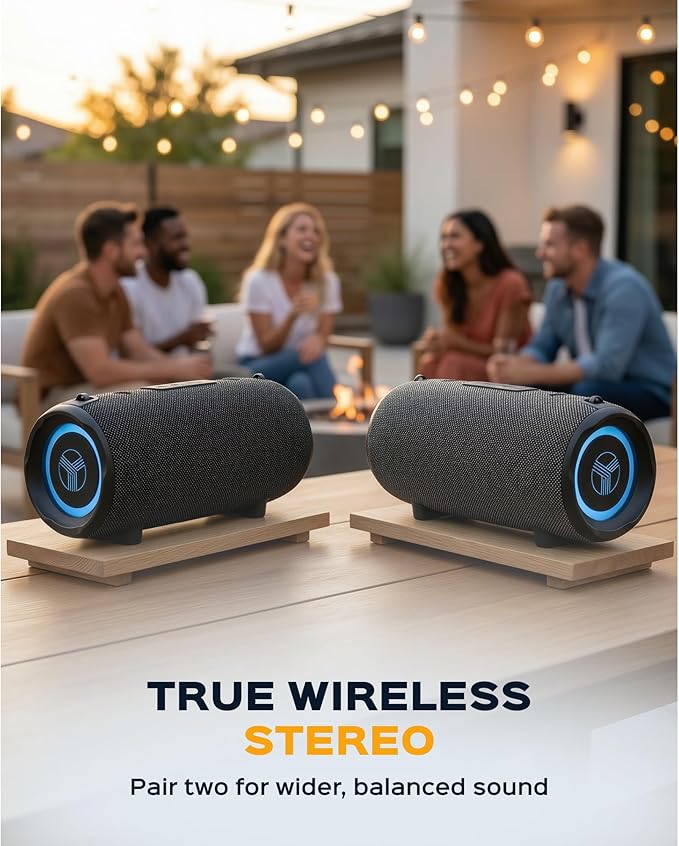TREBLAB Loud Portable Wireless Bluetooth Speaker, 60W Deep Bass, IPX7 Waterproof Outdoor Speaker, 20H Rechargeable Battery, Built-in Powerbank, TWS Stereo Pairing, Mic, USB-C, Carrying Strap - HD-Max