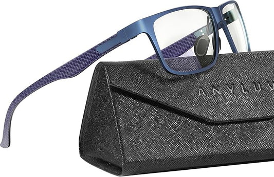 ANYLUV Carbon Fiber Reading Glasses for Men Women, Blue Light Blocking Computer Readers, Anti Glare Spring Hinge