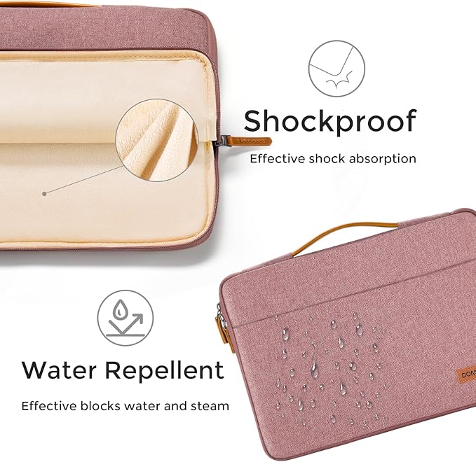 DOMISO 13.3 inch Laptop Case Sleeve Protective Cover Compatible with 14 inch MacBook Pro M4 M3 M2/MacBook Pro Max,13-13.3 inch Dell,Lenovo, HP,Waterproof Computer Cases Bag with Handle,Pink