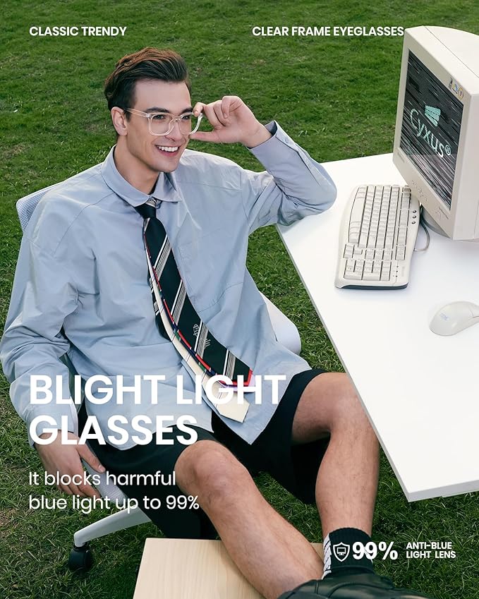 Cyxus Blue Light Glasses Men Women Reduce Eye Strain UV Blocking for Office Work Computer Screen 8082