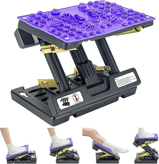 Footrest for Under Desk at Work, Height Adjustable Foot Rest with Reflexology Pad, Foldable Ergonomic Foot Stool for Muscle Tension Relief, Suitable for Office, Home & All-Season Use(Purple)