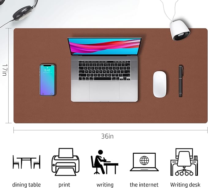 Aothia Double-Sided PU Leather Desk Pad - Non-Slip Large Mouse Pad & Desk Mat for Office, Home - Waterproof, Easy to Clean, Durable Dual-Sided Surface (Brown, 36" x 17")