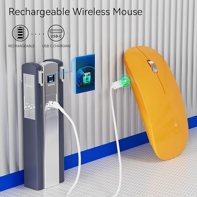 Uiosmuph G11 Wireless Mouse, USB C Rechargeable Computer Mouse, Slim Silent Mice 2.4GHz Optical with USB Nano Receiver and USB C Receiver for Laptop/Mac/PC - Orange