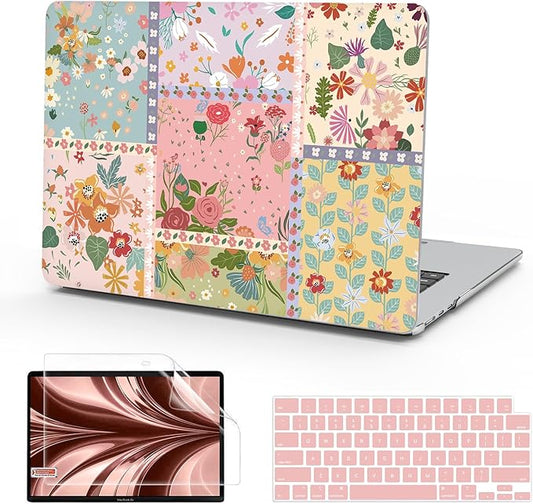 B BELK Compatible with MacBook Air 13 inch Case M5 2026 2025 2024-2022 M4 M3 M2 A3449 A3240 A3113 A2681, Plastic Hard Shell+Keyboard Cover+Screen Protector for MacBook Air 13.6 inch Case, Floral Patch