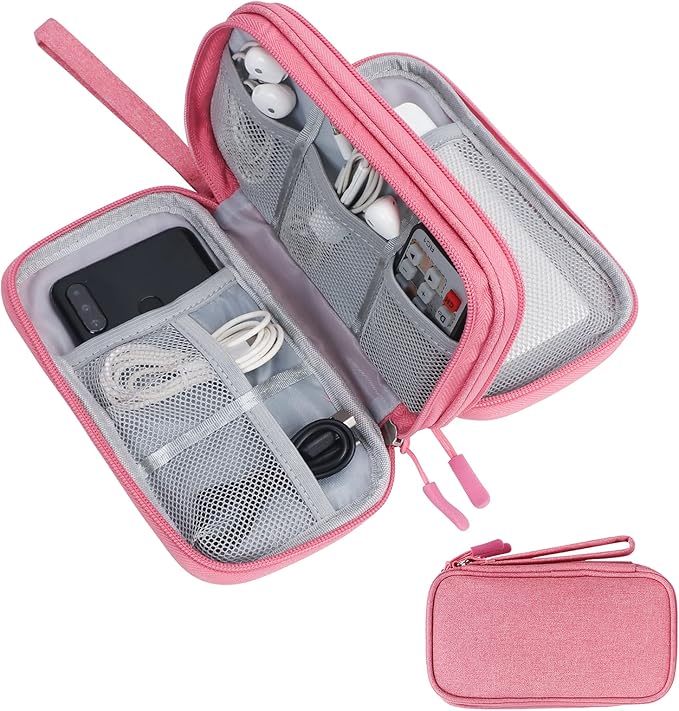 Skycase Electronic Organizer Travel Case - Waterproof Travel Cord Pouches for Organization, Cable Organizer, All-in-One Double Layers Storage Bag for Accessories, Charger, Cable, Pink-1