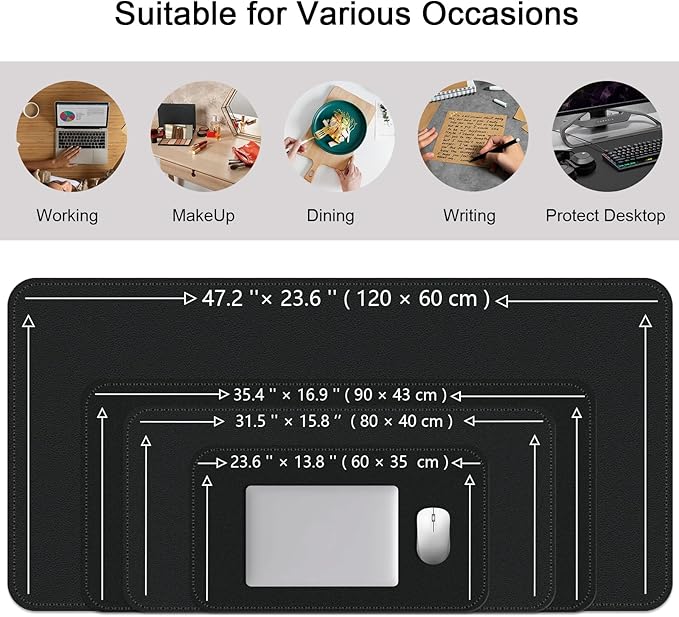 Bleswin Double-Sided Desk Mat, 23.6''×13.8'', PU Leather Mouse Pad, Waterproof Desk Pad, Laptop Leather Desk Mat, Protector for Keyboard and Mouse for Office and Home (Black+Black)
