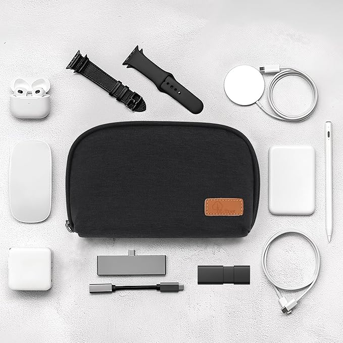 E-Tree Small Tech Pouch, Electronics Accessories Storage Bag, Travel Electronic Organizer Case Compatible with MacBook Laptop Charger Mouse Adapter Hub Cell Phone Cord Cable Powerbank