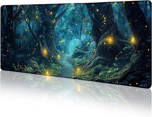 Firefly Forest Mouse Pad Large Desk Mat, Extra Large Gaming Computer Mousepad with Stitched Edges Non-Slip, Keyboard Mouse Pad for Desktop Cute Aesthetics Home Office Desk Accessories 31.5in