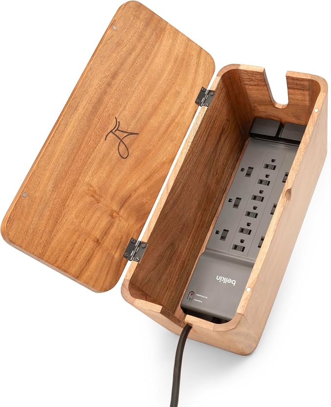 Large Cable Management Box - Acacia Wood - Cable Organizer Box and Power Strip Box for Electrical Cord Management - Hide Desk Cord and Floor Cables - Wire Storage and Organization for Cords by LuxeDesigns