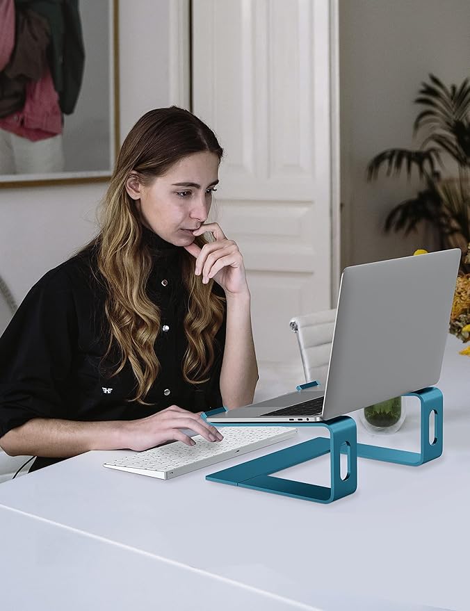 ALASHI Laptop Stand for Desk, Aluminum Computer Riser, Ergonomic Notebook Holder, Detachable Metal Laptops Elevator, PC Cooling Mount Support 10 to 15.6 Inches Notebook, Navy Blue