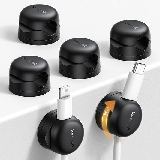 6Pack Rotatable Cord Organizer, Spring Cable Clips - Lamicall [1s Lock] Cord Holder, Desk Phone Charger Cable Management, Adhesive Wire Organizer Keeper for Nightstand, Home Office Accessories by Lamicall