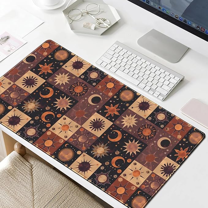 Cute Celestial Desk Mat Aesthetic Desk Pad Cottagecore Large Mouse Pad XXL 31.5''X15.7'' with Stitched Edges Gaming Mousepad Extended Keyboard Mouse Mat for Computer Laptop Gamers