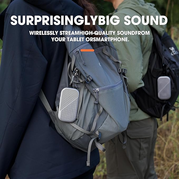 Portable Bluetooth Speaker, Ultra-Thin(0.5" Slim, 0.23lbs) – with Carabiner, NFC, IPX7 Waterproof, TWS Pairing, Built-in Mic, TF Card – Mini Wireless Speaker for Indoor/Outdoor Use