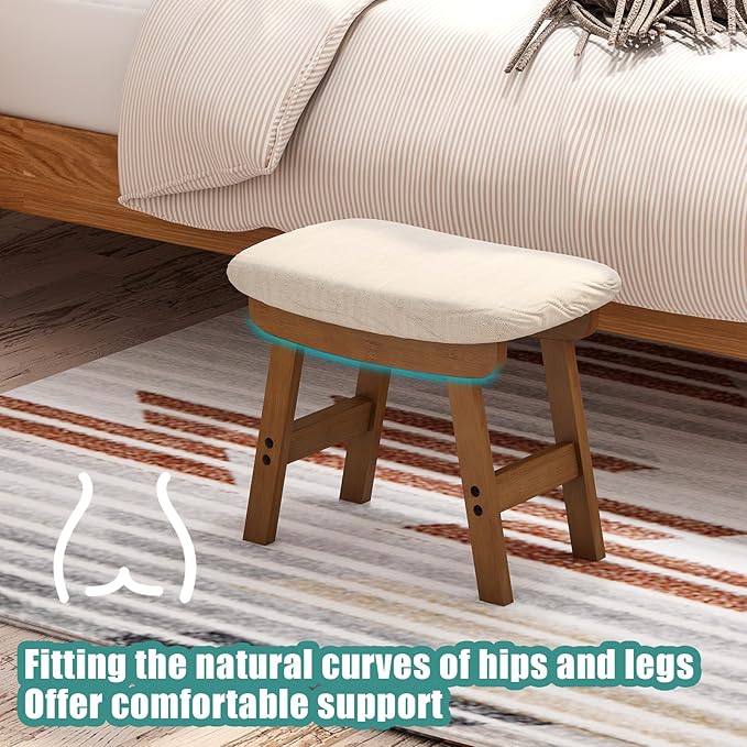 viewcare Foot Stools Ottoman, Small Soft Footrest Ottoman with Wood Legs, Sofa Footrest Extra Seating for Living Room Entryway Office